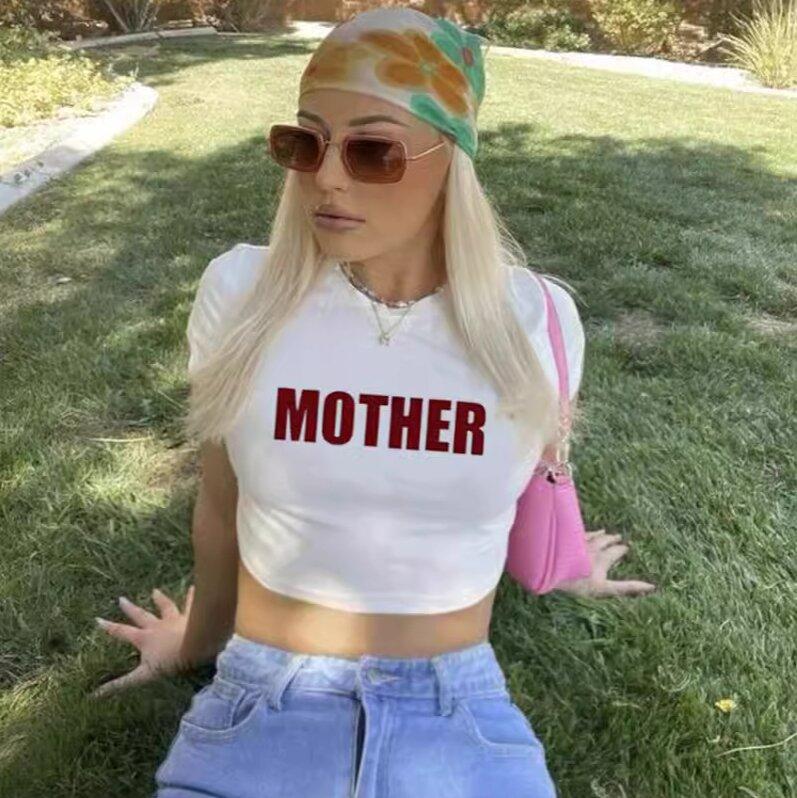 Y2K Fashion Letter Print Fairy Grunge Summer E-girl White Crop Tops Slim 2000s Streetwear Harajuku Goth Short Sleeve T-shirts