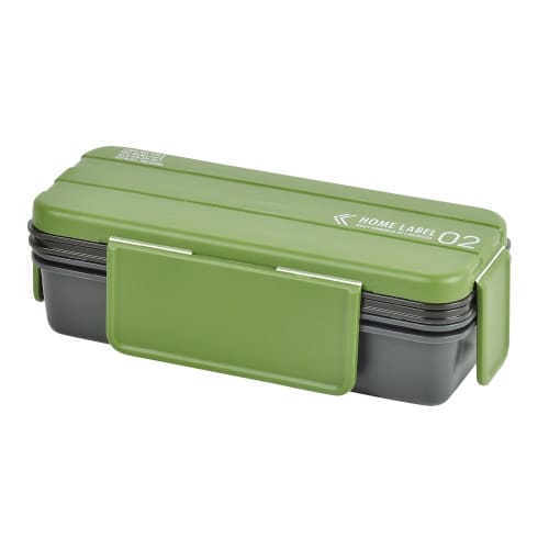 Pearl Metal Men's 2-Tier Bento Box with 4-Point Lock, Khaki Green, Made in Japan, Home Label D-438