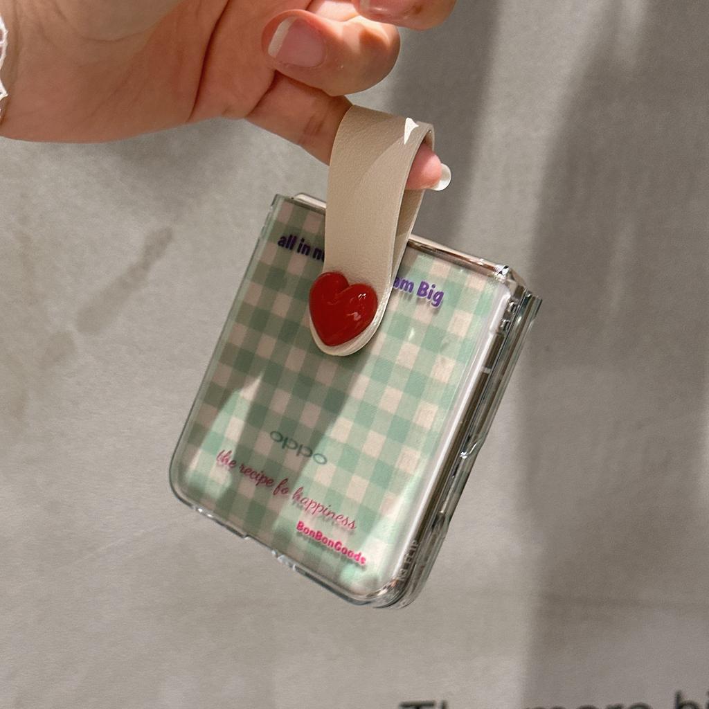 New small fresh green plaid ring buckle for Honor Magic V Flip mobile phone case Huawei Pocket1 small folding OPPOFindN1flip