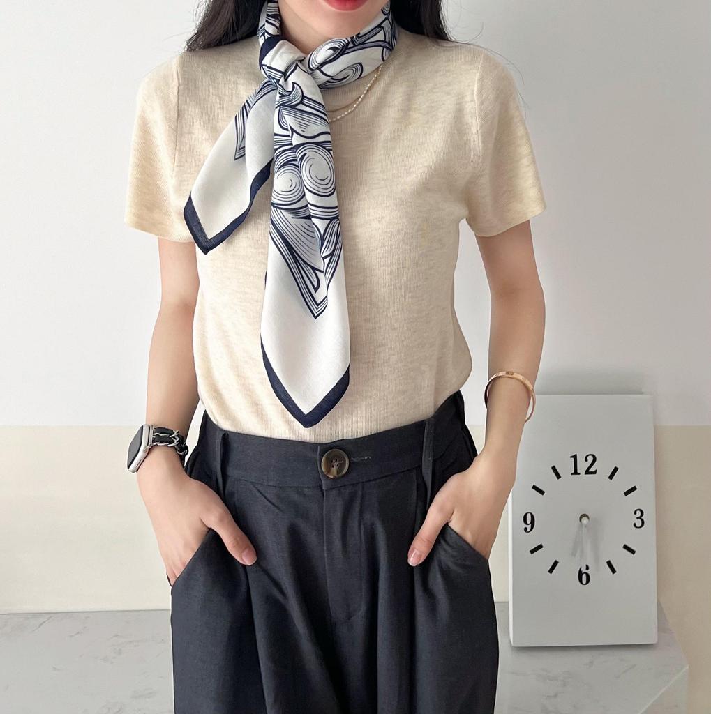 Korean Style Silk Square Scarf with Butterfly & Flower Print - Women's Fashion Accessory, Neck Tie, or Hair Scarf - Ideal Mother's Day Gift