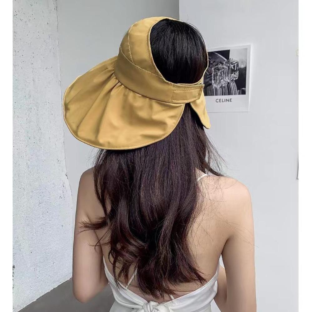 UV Protection Black Vinyl Sunshade Hat Solid Color Empty Top Hats Retro Sun Protection Cap  Beach