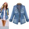 Women's Long Sleeve Stand Collar Zipper Autumn and Winter Denim Jacket