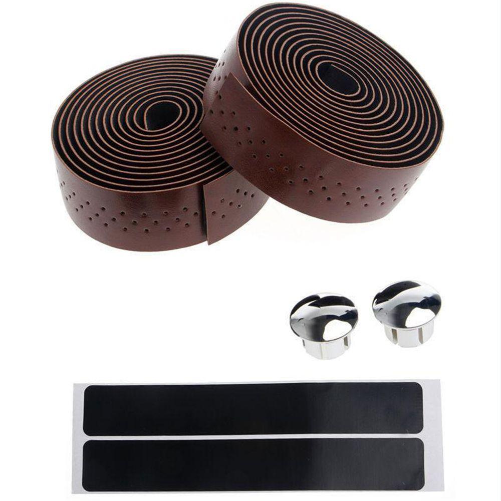 Anti-slip 1 Pair Road Bike Bar Plug Bike Protective Leather Wrap Handlebar Tape Bicycle Grips