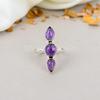 Аметист Драгоценный камень 925 Стерлинговое серебро Форма груши Ручная работа Ювелирные изделия Кольцо в стиле бохо для женщин