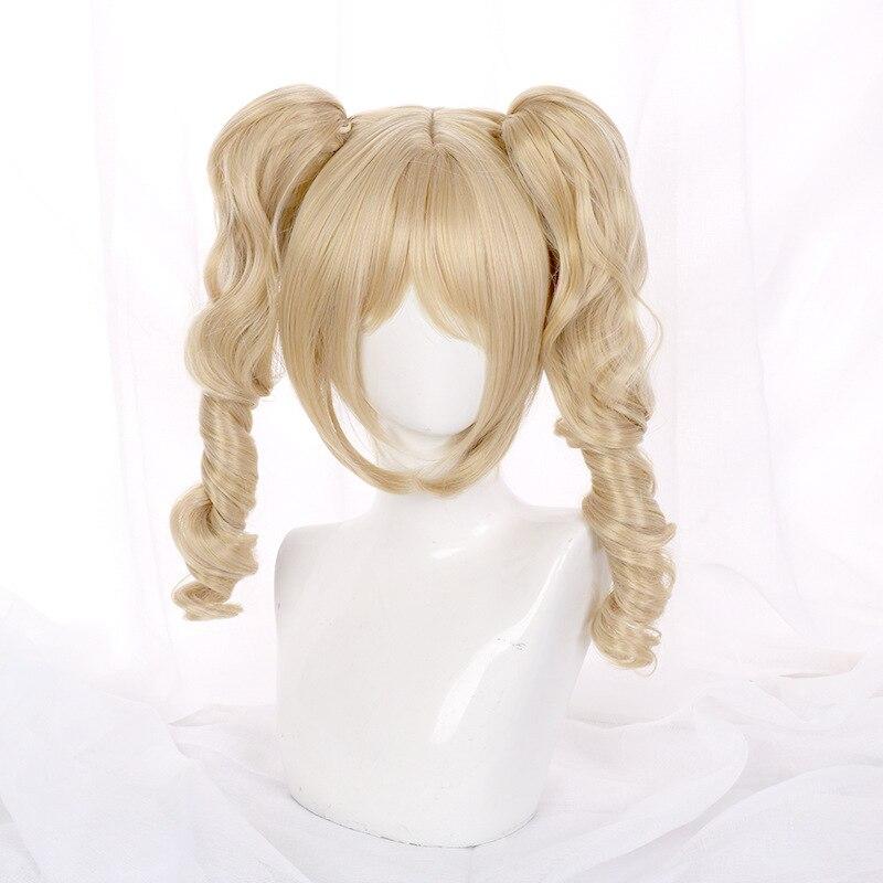 75CM Genshin Impact Barbara Cosplay Wig Pale Blonde Long Curly Twin Ponytails Heat Resistant Hair Adult Halloween Role Wigs