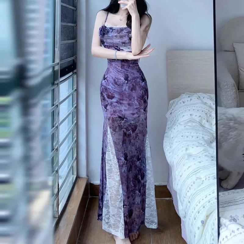 Сладкое и острое чисто фиолетовое летнее красивое платье-футляр женская талия и бедра подтяжки юбка кружевное платье для отпуска