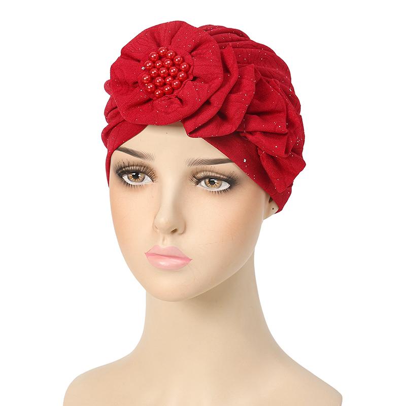 1 шт. однотонная мусульманская бандана, кепка, этнические аксессуары для волос, солнцезащитная тюрбанная шляпа, цветок, бисер, винтажный хиджаб