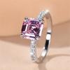 Fashion Silvery Color Square Cut Pink Stone Ring Wedding Band Valentine's Day Jewelry
