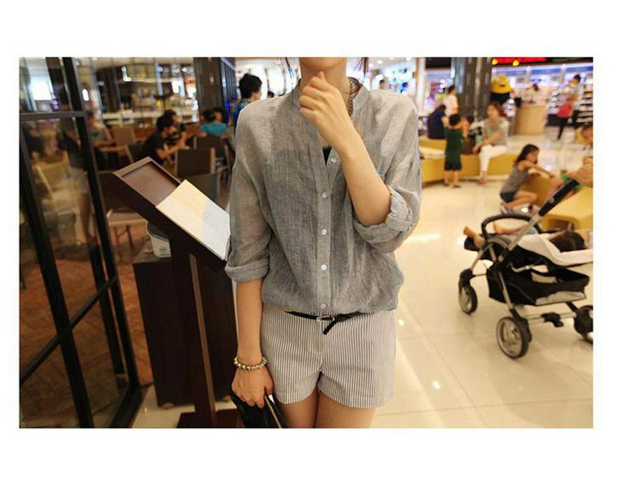 Летняя солнцезащитная блузка из японского хлопка и льна со стойкой