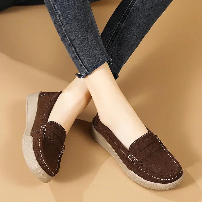 Женские плоские туфли-лоферы без застежек Кожаные туфли на плоской подошве Женская осенняя новая мода Повседневная обувь на плоской подошве Женские мокасины на мягкой подошве Zapatos Mujeres