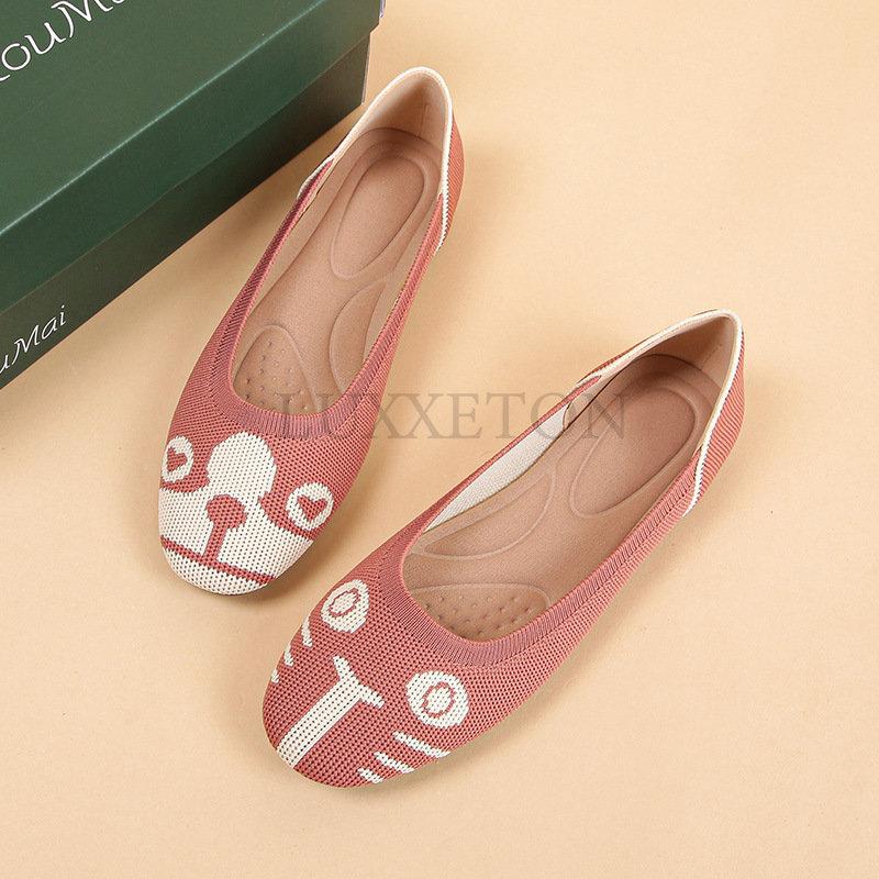 Мода Обувь на плоской подошве Женская Весна Для Женщин Новая Коллекция Круглой Головы Женская Трикотажная Удобная Шведская Женская Дышащая Летняя