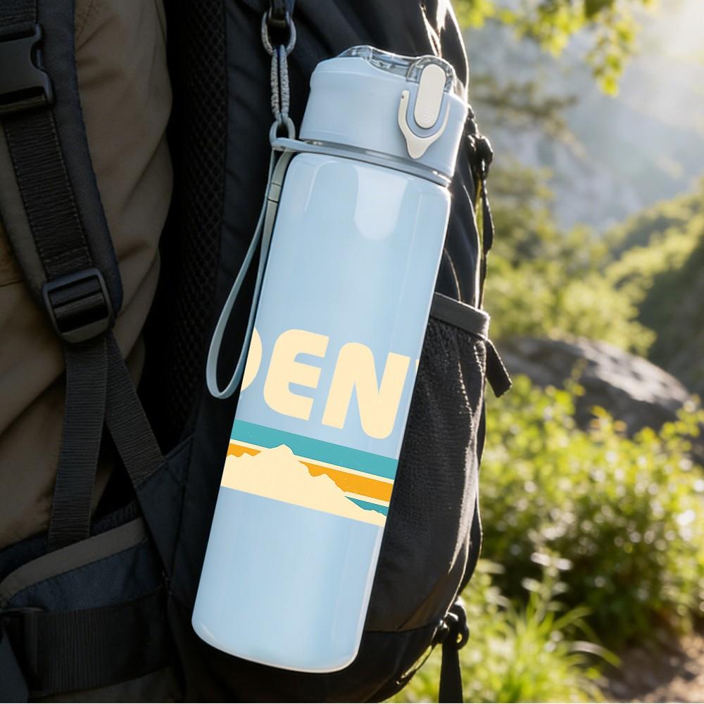 1PC Denver Mountain Sunset Text 750ml Color Plastic Sports Water Bottle Leakproof Flip Straw Lid Suitable for Sports Office Home Use