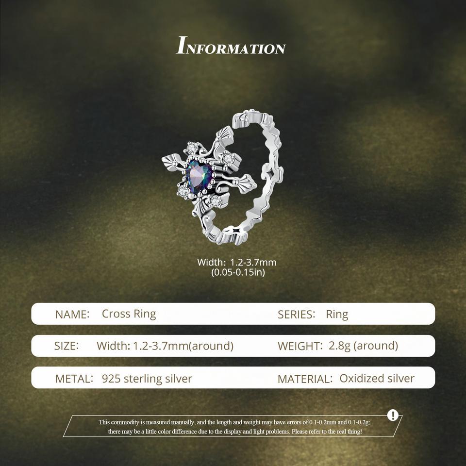 BAMOER, классическое кольцо из стерлингового серебра 925 пробы с крестом, регулируемое кольцо в стиле ретро с сердечком и цирконом для женщин, вечерние ювелирные изделия