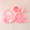 Baby Silicone Tableware Set Newborn Baby Complementary Tableware Silicone Compartmentalized Meal Plate Complementary Bowl Bib Feeding Set