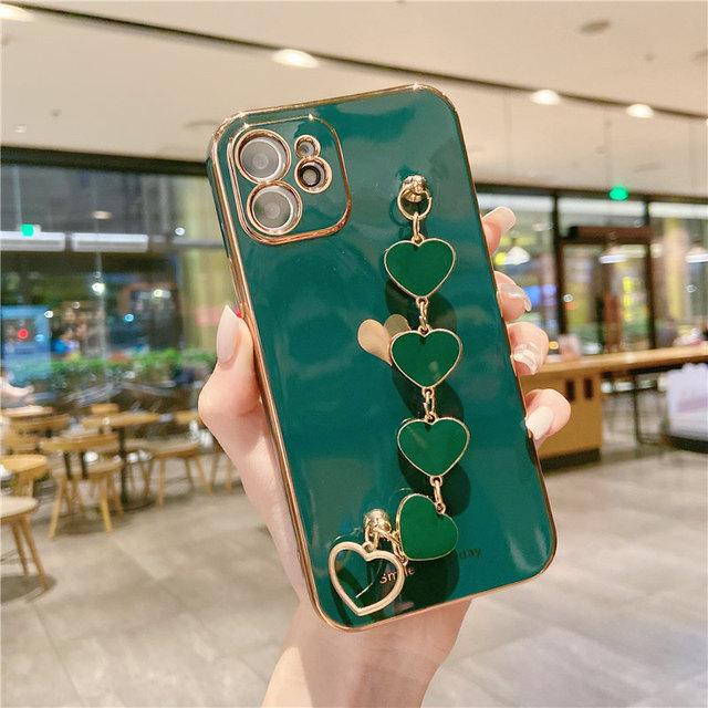 Чехол для телефона с мягким покрытием Love Heart для Iphone 14 13 12 11 Pro Max Xs Max Xr 14 Plus 14pro, противоударный чехол для браслета-цепочки на запястье