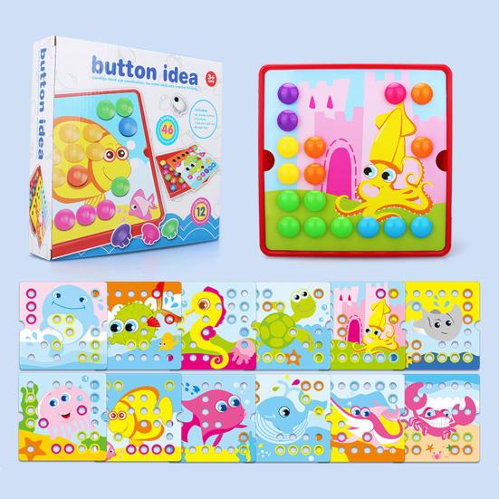 Color Matching Mosaic Pegboard Game Set Button Art Toys for Toddlers Sensory Early Learning Educational Puzzle Toy for Kids Ages 3+