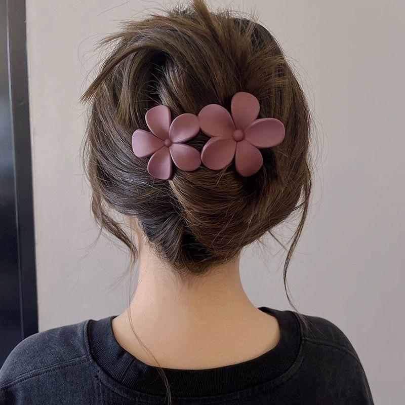 Frosted Flower Decor Hair Clip with Elastic Spring for Ladies