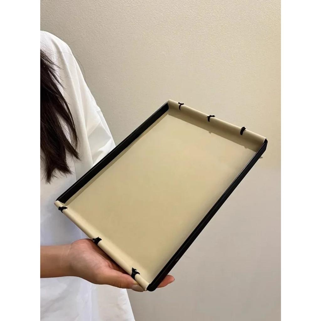 Роскошный прямоугольный кожаный поднос для хранения, поднос для ароматерапии с узлом ручной работы, украшение для дома, декор для стола в гостиной