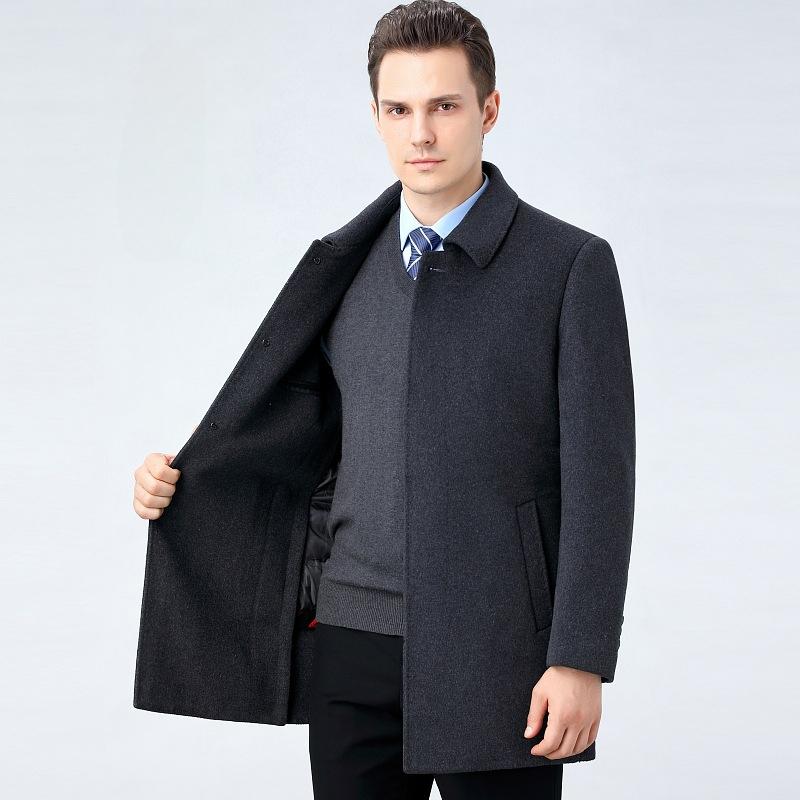 Кашемировое пальто мужское средней длины осенне-зимнее для мужчин среднего возраста шерстяное шерстяное пальто-ветровка