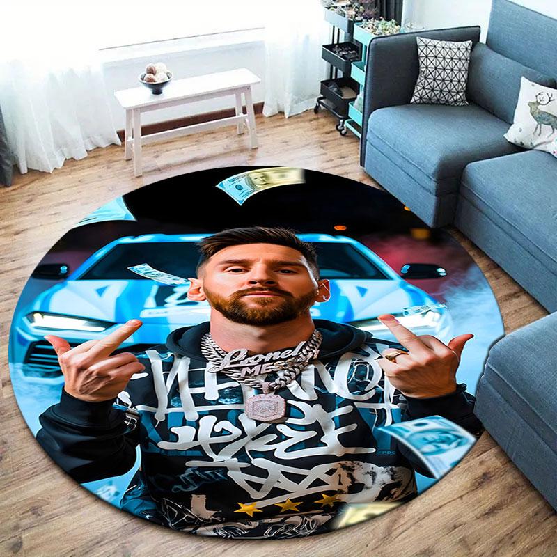 Leo Messi Round Area Rug,Carpet Rug for Living Room Bedroom Sofa Playroom Decor,Non-slip Floor Mat