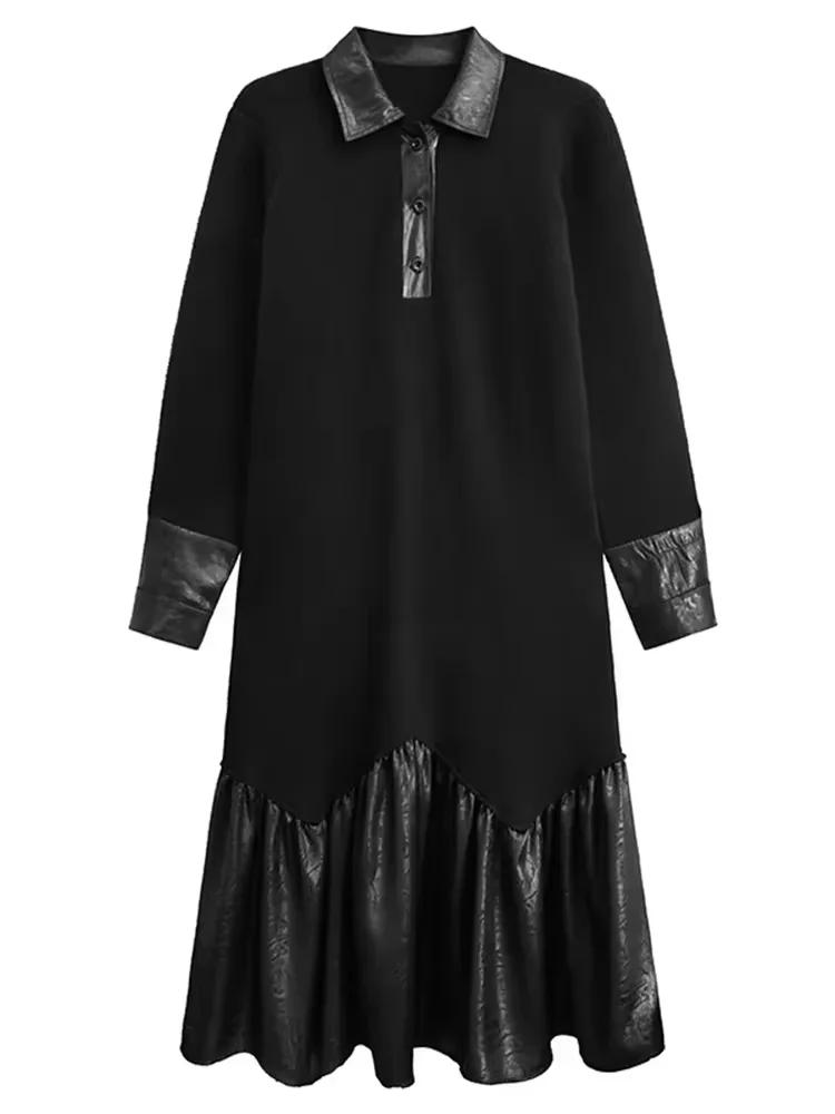 Xitao Повседневное однотонное платье А-силуэта с отложным воротником GJ1125