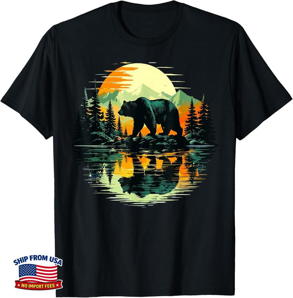 Funny Design Wildlife Bear Trees Reflection Outdoor Forest Gift Unisex T-Shirt