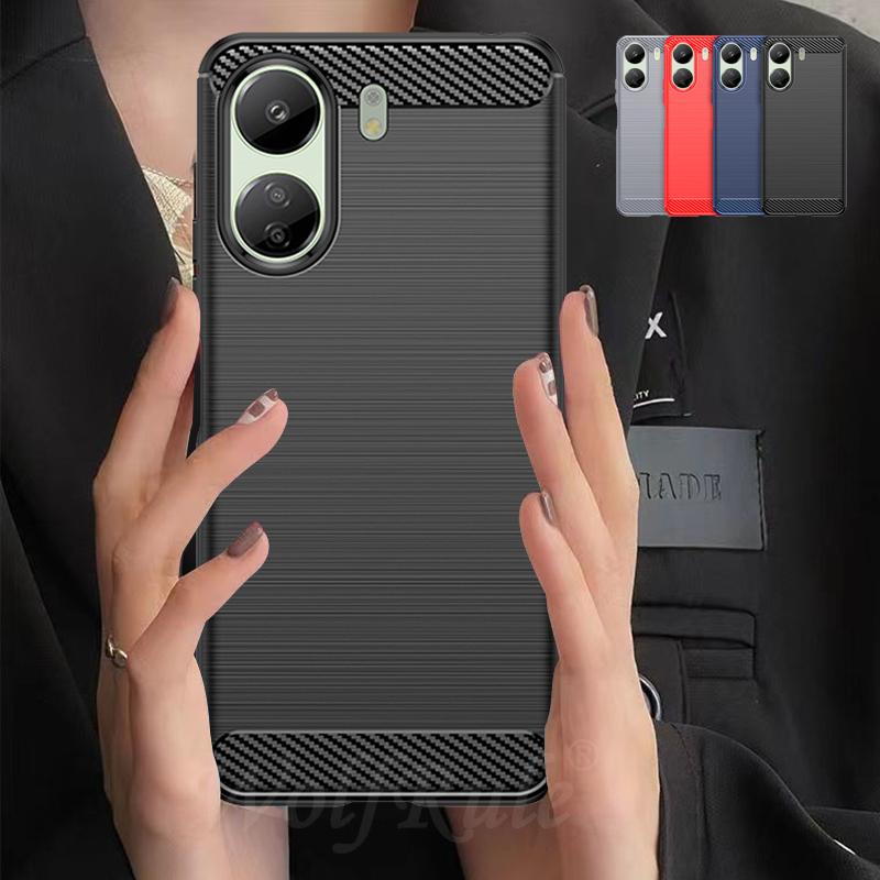 Чехол-бампер для Poco C65 Xiaomi Poco C65 Capas Новый Ударопрочный Бронированный Бампер для Телефона Задняя Панель Углеродное Волокно Мягкий ТПУ Fundas Poco C65 C 65