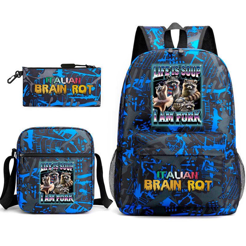 School Bag Tongtongsahur Cartoon Abstract Shanhaijing Primary School Students and Teenagers Backpack Three-piece Set L