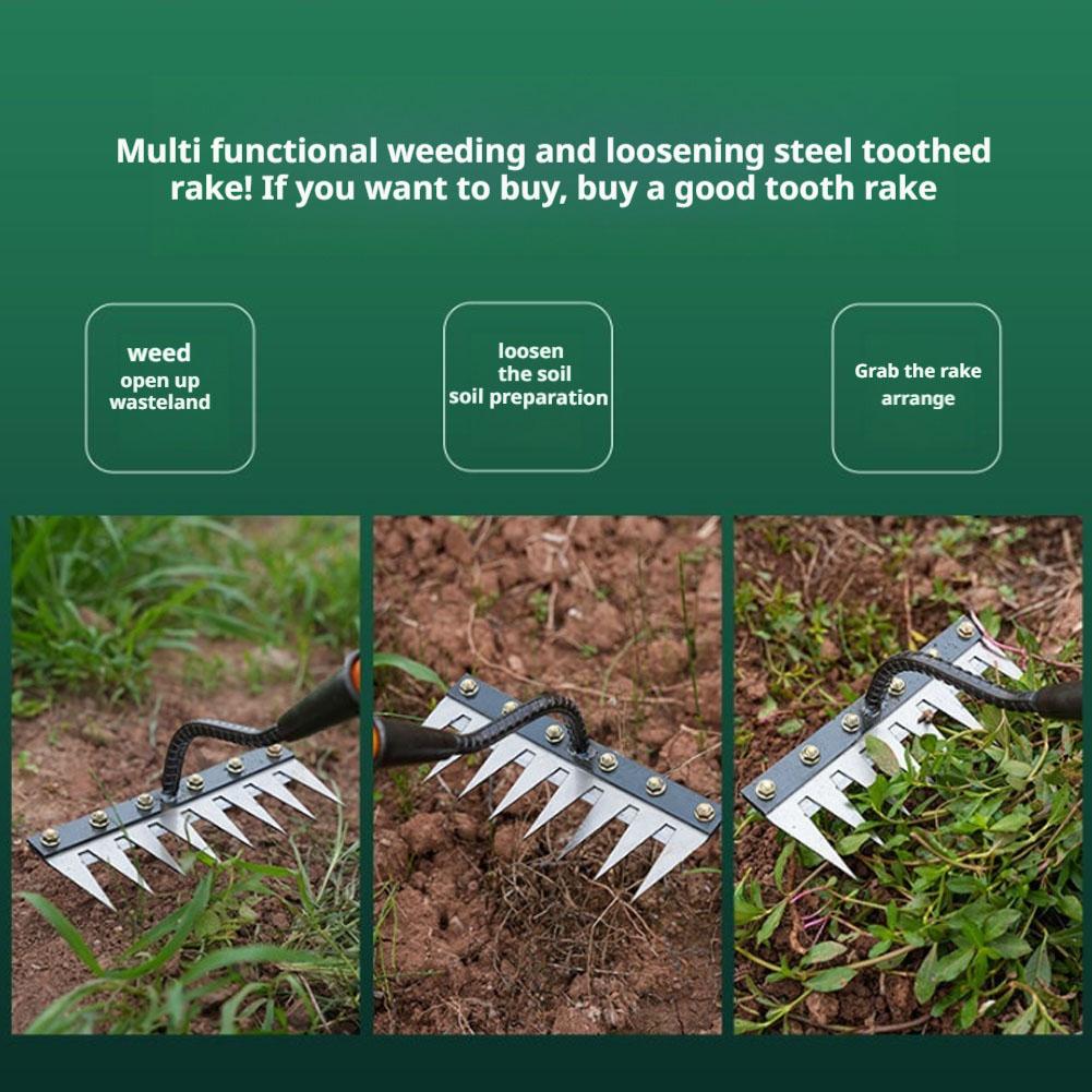 Teeth Garden Weeding Rake, Carbon Steel Removable Soil Hoe Straw Rake, Solves Weeding Inefficiency & Soil Loosening Trouble