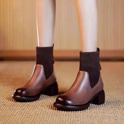 Женские зимние ботильоны средней длины с противоскользящим рукавом, модная женская обувь градиентного цвета для отдыха, универсальная, для повседневных поездок на работу
