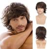 Synthetic Men Curly Wig Short Brown Black Blond Gray Hair With Bangs Natural Fluffy Hairstyle Cosplay Daily Use Heat Resistant Fiber Wigs