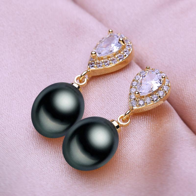 seniko 8-9mm Natural Freshwater Pearl Earrings Geometry Design Fashion Long Earrings For Women Cubic Zirconia Drop Earrings Girl Gift