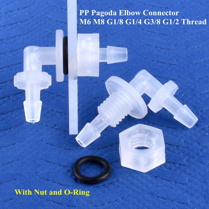 PP Pagoda Elbow Connector With Nut O-Ring M6~G1/2 To 2.4-11.1mm Thread Irrigation Aquarium Tank Adapter Irrigation Water Hose Joint