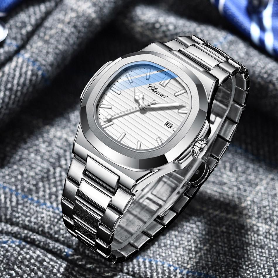 Уникальные черные часы для мужчин, модные классические кварцевые наручные часы, роскошные водонепроницаемые мужские часы с ремешком из нержавеющей стали от лучшего бренда