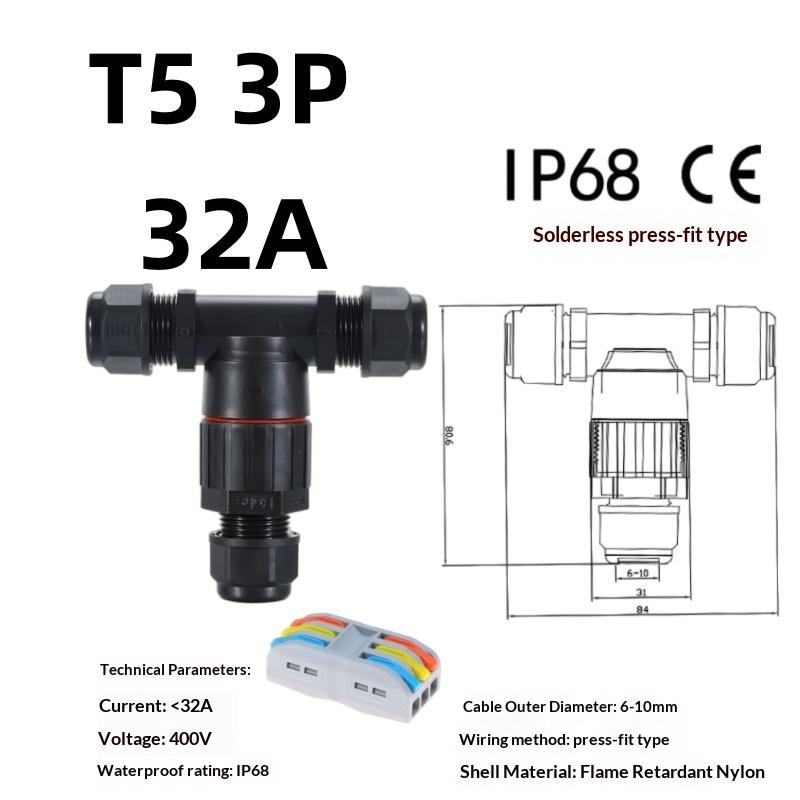 Электрический разъем Т-образной формы IP68 1 шт. Водонепроницаемый винтовой клеммник для удлинителей балконного освещения