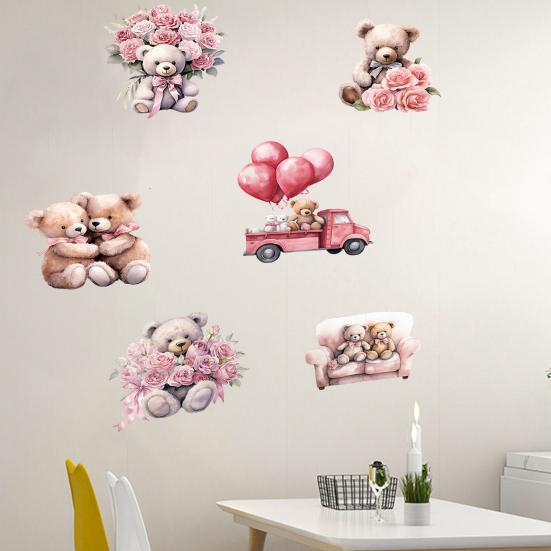 6 шт. наклейки на стену ко Дню Святого Валентина, милый медведь, роза, воздушные шары, романтическая наклейка на стену, украшение для спальни, гостиной