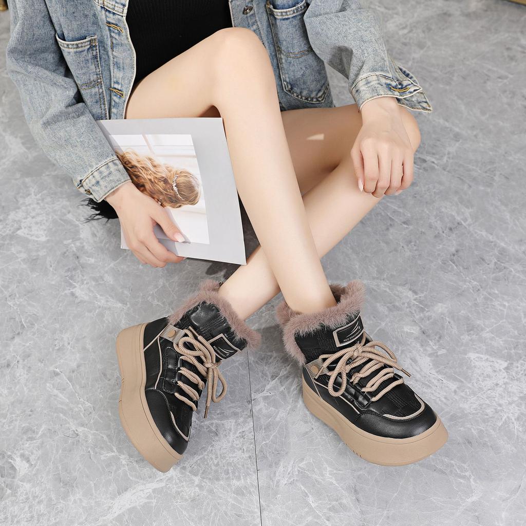 Зимняя женская обувь с толстой подошвой, флисовой подкладкой, высокие ботинки для отдыха с круглым носком, хлопковые зимние сапоги, модные женские хлопковые сапоги, теплые