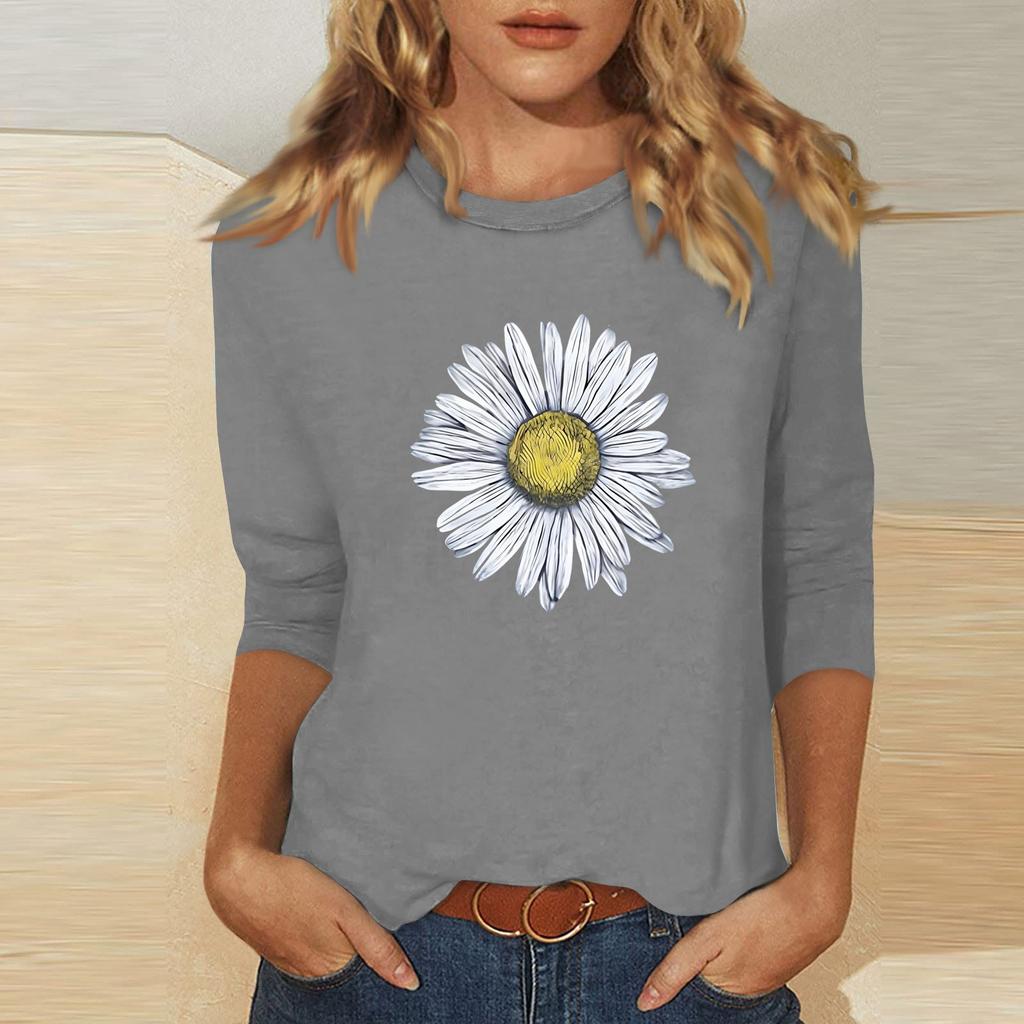 Women's O-neck 3/4 Sleeve  Print Top