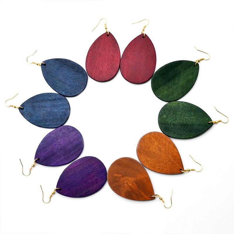 Dangle Earring 1Pair Round Water Drop Organic Beautiful Brown Hollow Exquesite Jewelry Gifts Wood 36 Colors Women Girls African Handmade