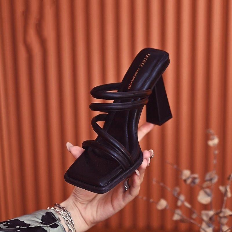 Z2024 Summer Korean-Style Square-Toe Strap High Heel Sandals for Women