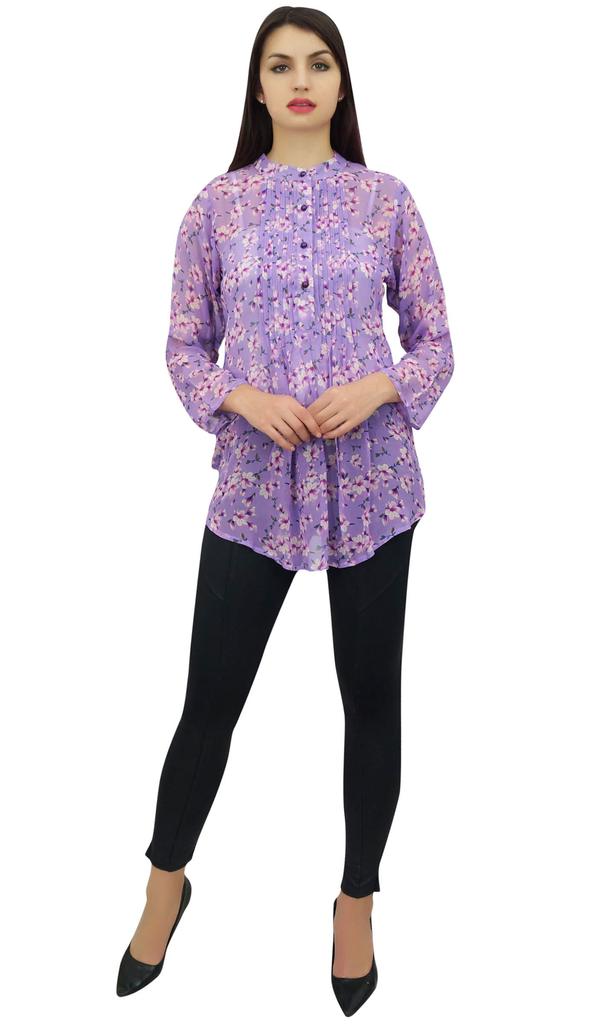 Phagun Women's Purple Floral Digital Printed Georgette Casual Tunic Top