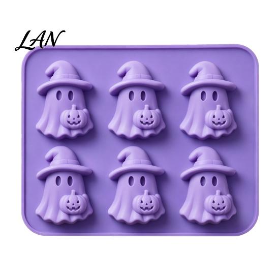 Halloween Party Supplies Ghost Ice Cube Mold, 6 Cavity Silicone Tray, 3D Flexible Mold for Shape Maker, Whisky Cocktails Tray
