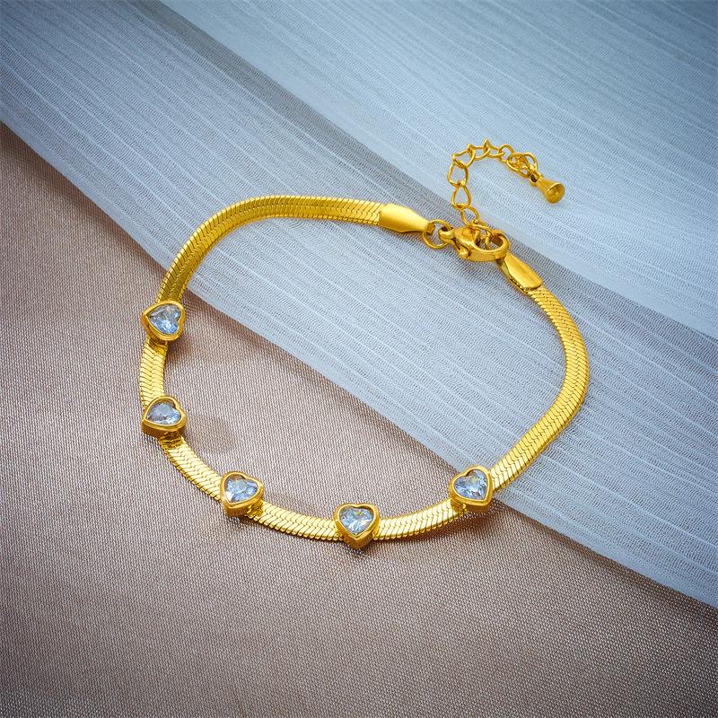 Fashion Light Luxury Simple Transparent Heart Zirconia Snake Bone Necklace Bracelet Set Stainless Steel Titanium Steel