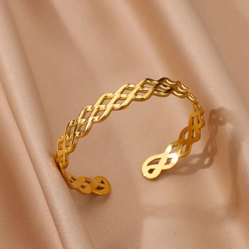 Полые геометрические браслеты для женщин мужчин золотого цвета из нержавеющей стали открывающиеся браслеты свадебные украшения подарок femme