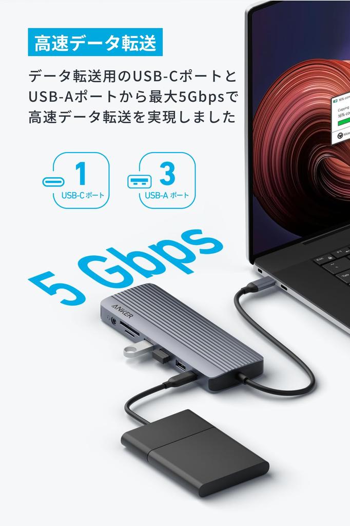 Anker Hub Triple HDMI 1080p VGA 100 Вт USB PD совместимый 5 Гбит/с высокоскоростная передача данных MacBook USB-C (14-в-1, Дисплей) 4K(60Гц) USB-C USB-A Pro/Air