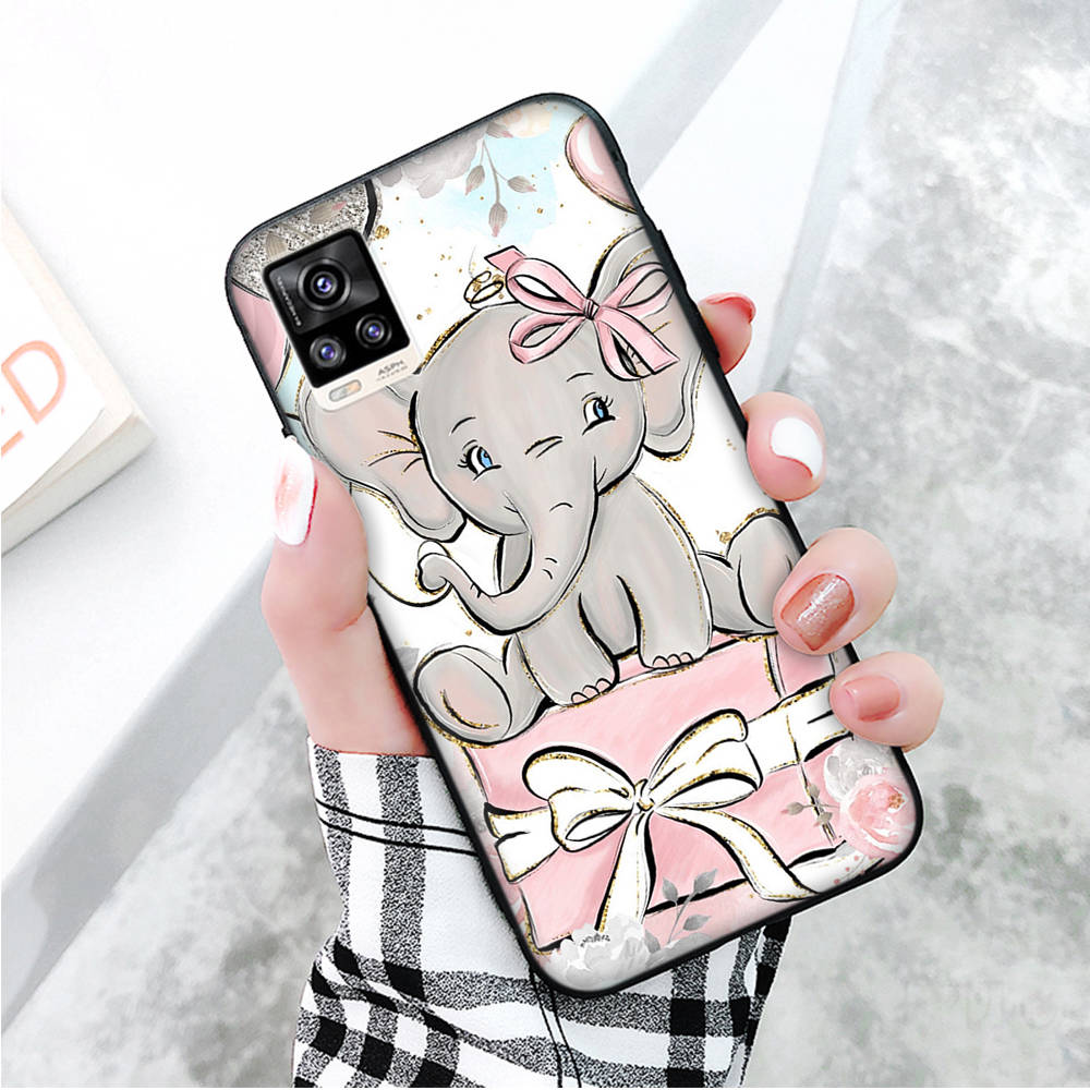 Black Case for Xiaomi Redmi 13C Note 9 iPhone XR 7 8 14 15 11 12 13 X XS Pro Max Samsung A25 S23 S24 FE Ultra Plus Elephant