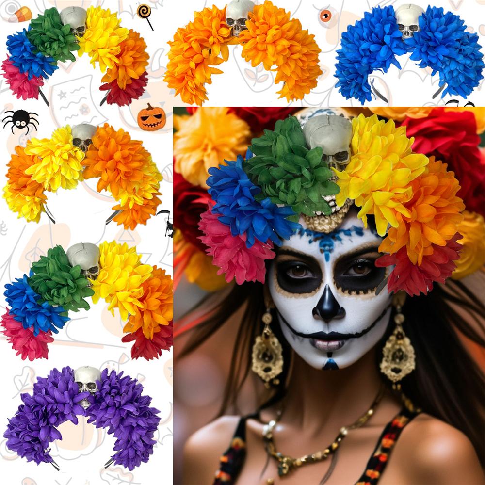 Головной убор в виде черепа паука на Хэллоуин, карнавальный костюм, мексиканская роза, корона для женщин