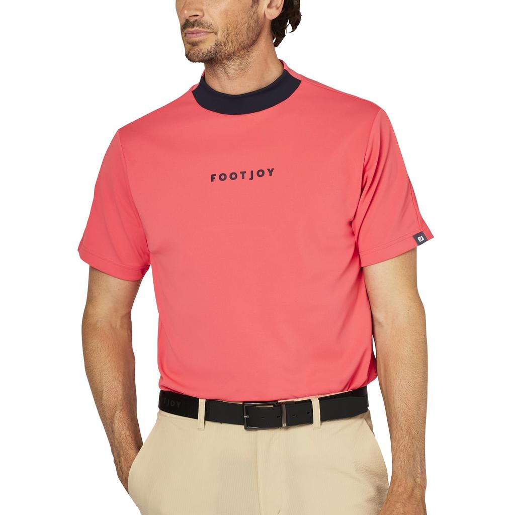 FootJoy Men's Hibiscus Two-Tone Short Sleeve Mock Neck Golf Shirt, Size M (FJ-S25-S03, 34662-M)