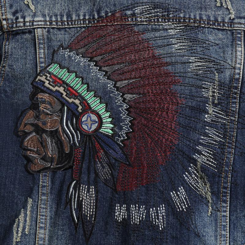 2024 Весна и осень Новое индийское ковбойское пальто мужское облегающее ретро вышитый аватар персонализированный зажим Overcome