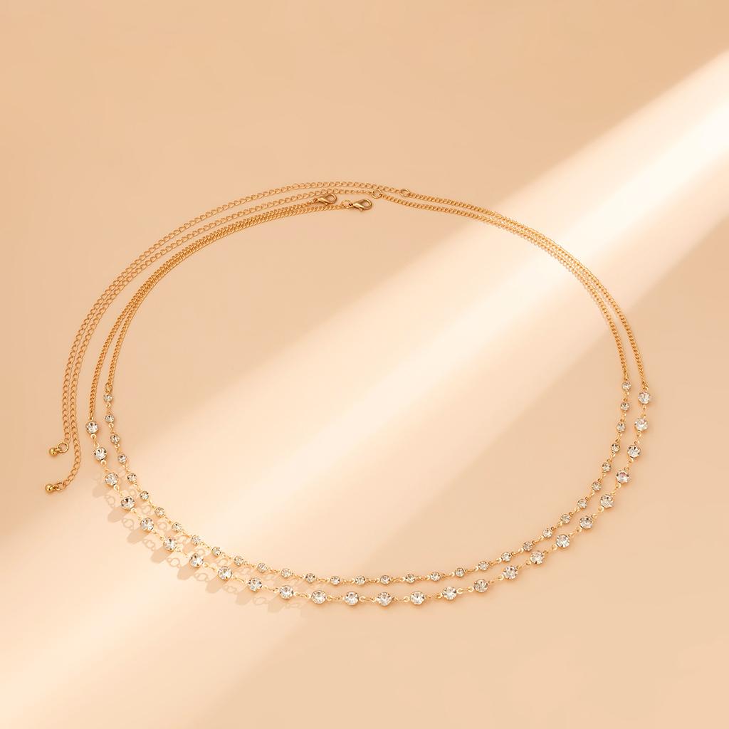 Sweet and Cool Beach Chain Versatile Body Chain, Simple Double-layer Rhinestone Full Diamond Waist Chain for Women